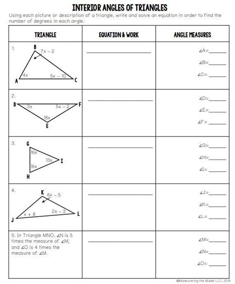 Interior Angles Of Triangles Unit Angle Relationship Homework 3