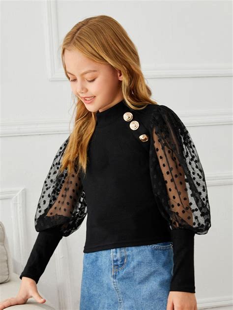 Black Dressy Collar Long Sleeve Polyester Polka Dot Embellished Slight