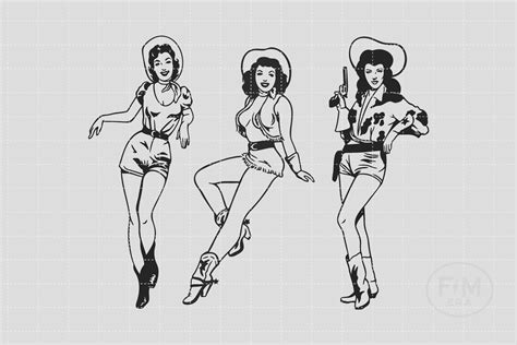 Cowgirl Pinups Svg Retro Western File Bundle V2 Png Eps Dxf Etsy Canada