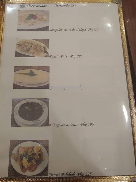 Menu At Provenciano Restaurant Quezon City