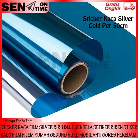 Jual Sticker Film Jendela Stiker Kaca Silver Biru Blue Per 50 Cm