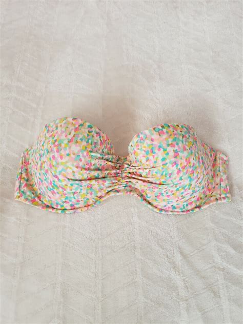 Victorias Secret Pink Gold Confetti Bikini Top 34D Gem