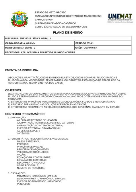 Pdf Plano De Ensino Unemat Campus Sinopsinop Unemat Br Site