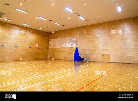 Light Basketball Gym With Movable Basket Without People Stock Photo Alamy