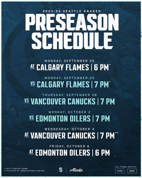 Seattle Kraken On Twitter Dont Text Seakraken Preseason Schedule