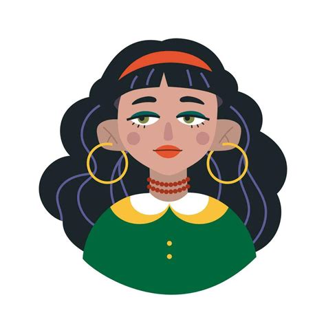 Gypsy Girl Avatar Cartoon Style Trendy Modern Vector Illustration