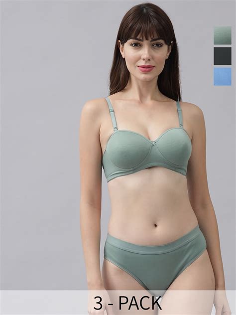 Buy AROUSY Pack Of 3 Mid Rise Lightly Padded Cotton Lingerie Set K Demii Set3 Lingerie Set For