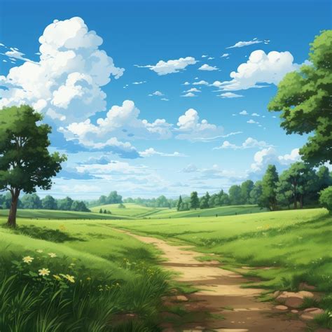 Premium Ai Image An Anime Landscape With A Dirt Road And Trees