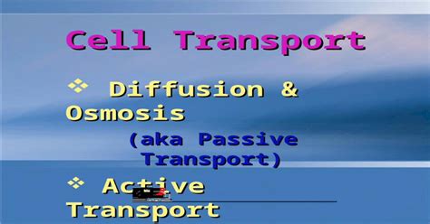 (PPT) Cell Transport Diffusion & Osmosis (aka Passive Transport) Active ...