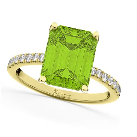 Emerald Cut Peridot Diamond Engagement Ring K Yellow Gold Ct