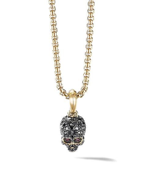 David Yurman Memento Mori Skull Amulet With Full Pav Diamonds Rubies