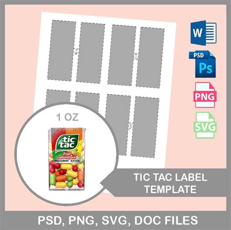 Tic Tac Label Template Tic Tac Template Psd Png Microsoft Etsy