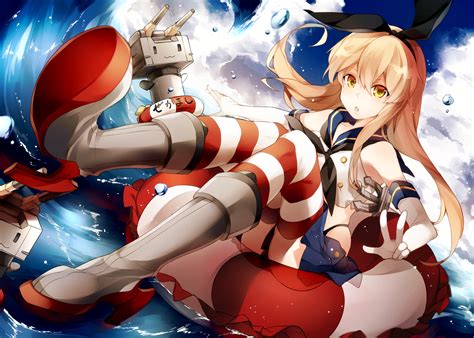 Anthropomorphism Blonde Hair Boots Clouds Hizuki Miya Kantai Collection