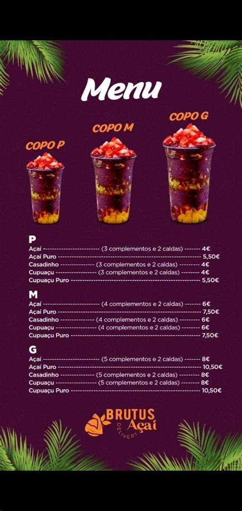 Menu Em Brutus Açaí Restaurante Armação De Pêra