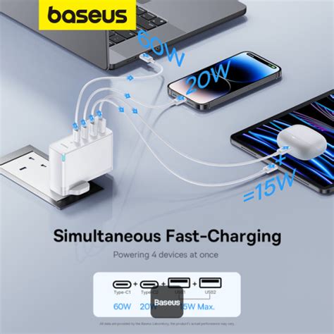 Baseus GaN5 Pro 100W 4 Port Fast Charger | 2 Type-C + 2 USB-A, UK Plug ...