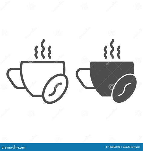Hot Coffee Line And Glyph Icon Cup Of Coffee And Grain Vector Illustration Isolated On White