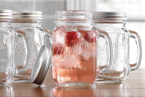 Mason Jar Mugs With Handle Silver Lid And Plastic Straws 16 Oz Each Old Fashion