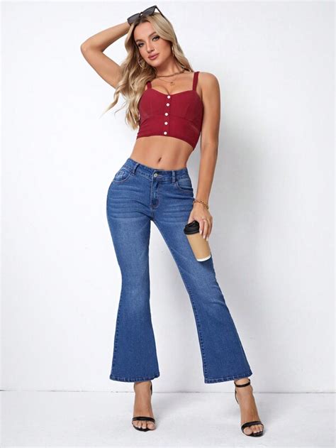 Shein Essnce Jeans De Pierna Amplia Talle Bajo Moda De Mujer Shein