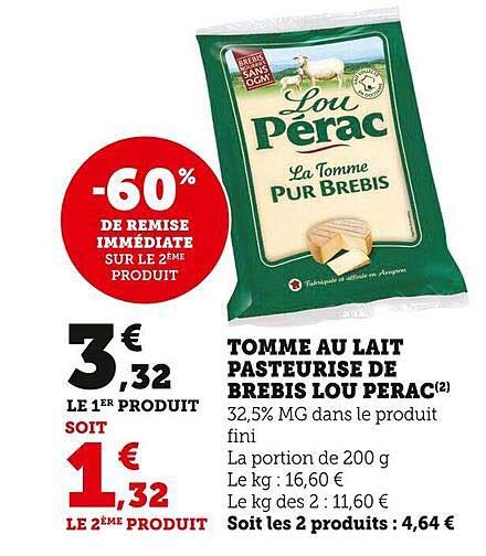 Promo Tomme De Lait Pasteuris De Brebis Lou P Rac Chez U Express