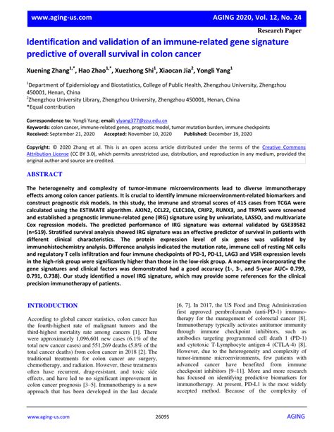 Pdf Identification And Validation Of An Immune Related Gene Signature