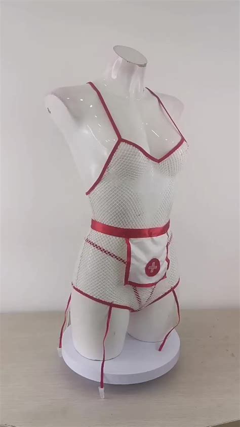 Sexy Nurse Outfit Fashion Two Pieces Tight Short Mesh Hollow Out Lingerie Uniform Underwear