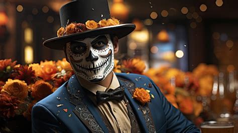 Premium Photo | Close up photo of a man in traditional Day of the Dead costume and make up Dia ...