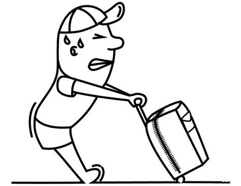 Cartoon Traveller Dragging Suitcase Coloring Page ColouringPages