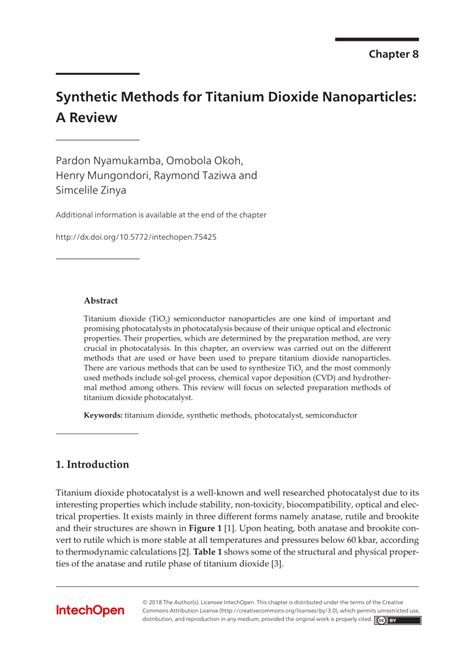 PDF Synthetic Methods For Titanium Dioxide Nanoparticles A Review