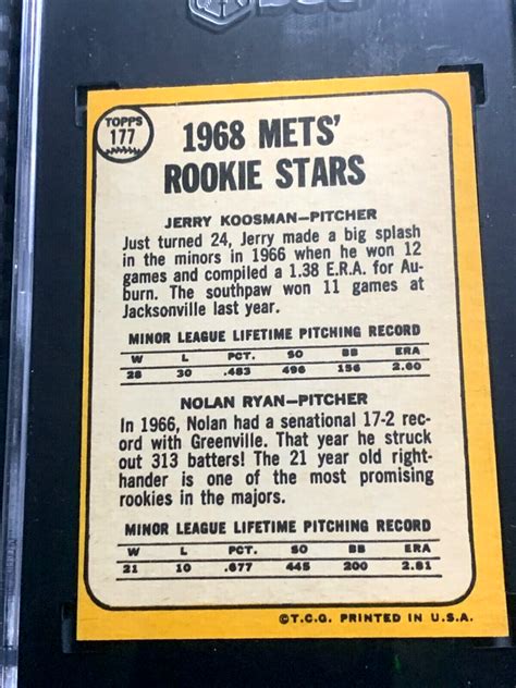 Topps Baseball Nolan Ryan New York Mets Rookie Sgc Graded Ex