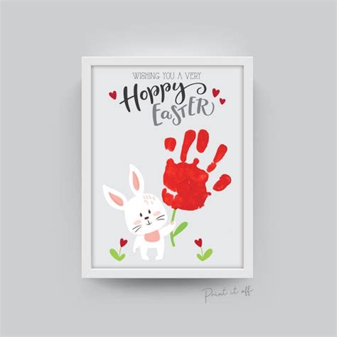 Hoppy Easter Handprint Art Craft Cute Bunny Flower Happy Etsy