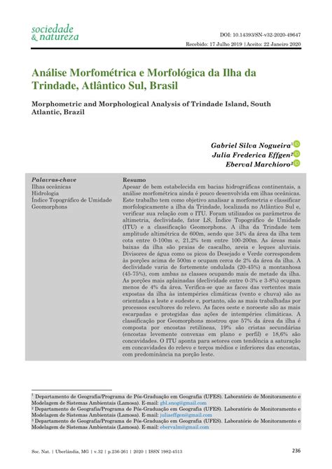 Pdf An Lise Morfom Trica E Morfol Gica Da Ilha Da Trindade Atl Ntico