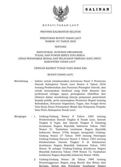 B U P A T I T A N A H L A U T Provinsi Kalimantan Selatan Peraturan