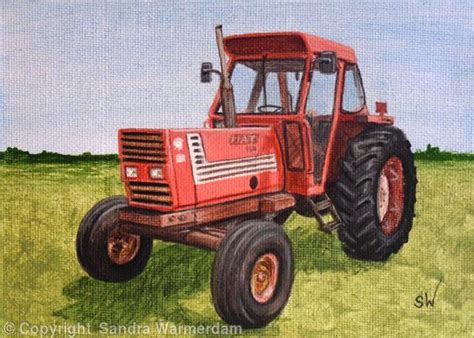 Fiat Tractor Mini Painting Painting In Acrylics On Canvas Board My