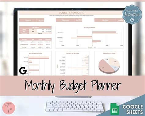 Monthly Budget Template, Google Sheets Budget Planner, Easy Budget ...