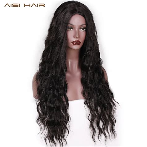 Aisi Hair 26 Inch Long Wavy Black Wigs Ombre Brown And Red Wave