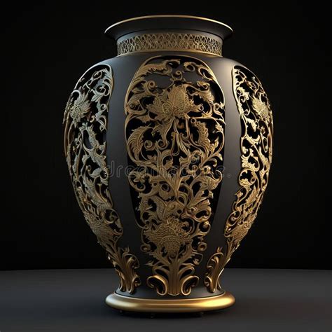 Gold Filigree Inlaid Vase Generative Ai Stock Illustration