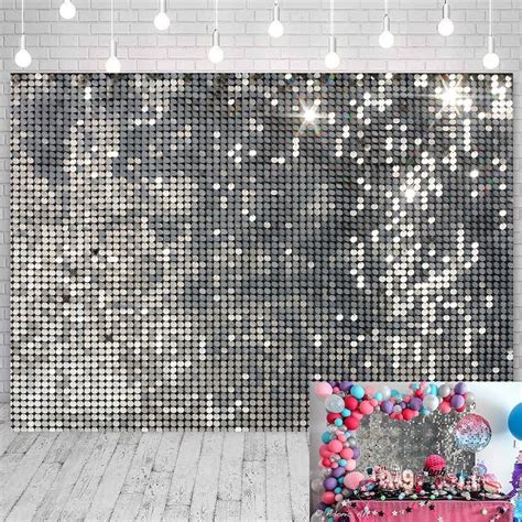 Sliver Disco Party Backdrop Glitter White Sliver Shinning Sequins Spots