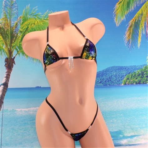 Mini Micro G String Bikini W Rhinestones Rainbow Metallic Etsy