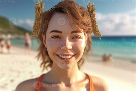 Hyper Realistic 3d Render Of An Attractive Female On A Summer Beach