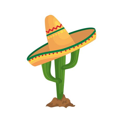 Isolated Mexican Cactus With Hat Vector Design Vector Art At