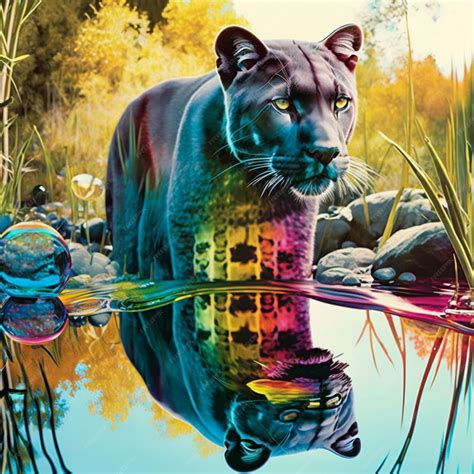 Premium AI Image | A painting of a panther that is in the water