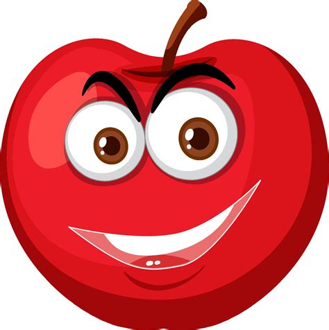 Red Apple Cartoon Character With Happy Face Expression On White