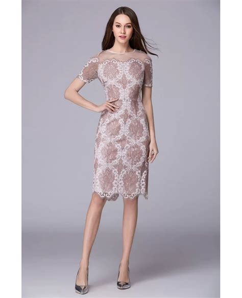 Elegant A Line Lace Midi Mother Of The Bride Dress With Sleeves DK344