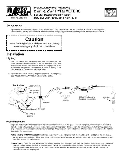 Auto Meter Pyrometer Installation Guide