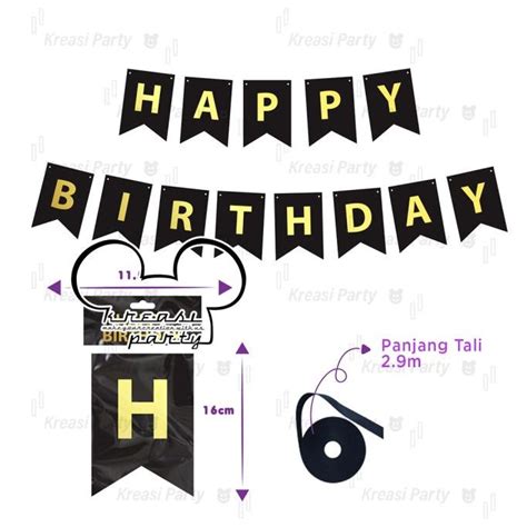 Jual Banner Hbd Hitam Gold Bunting Flag Happy Birthday Banner