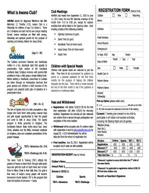 Fillable Online What Is Awana Club Registration Form Kept By Club