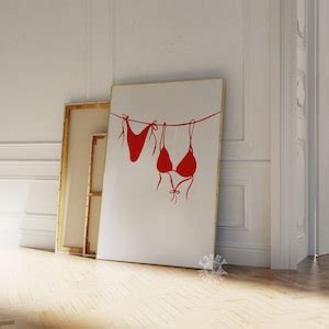 Red Trendy Wall Art Print Bikini Digital Print Girly Beach Print