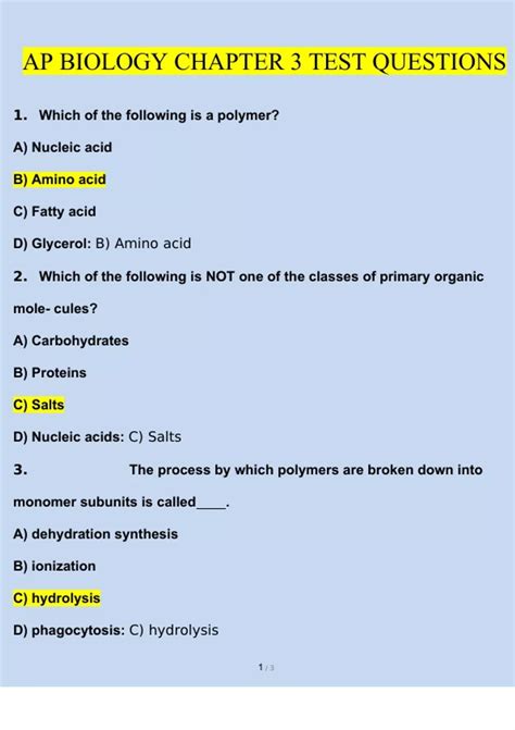ap biology chapter 3 test Questions and Answers (2024 / 2025) (Verified