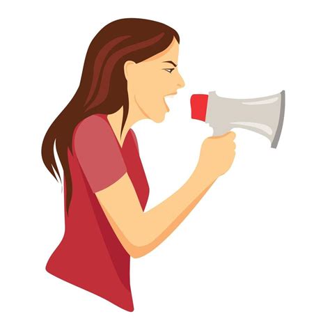 Woman Activist Screaming In Megaphone Vector Flat Illustration On White