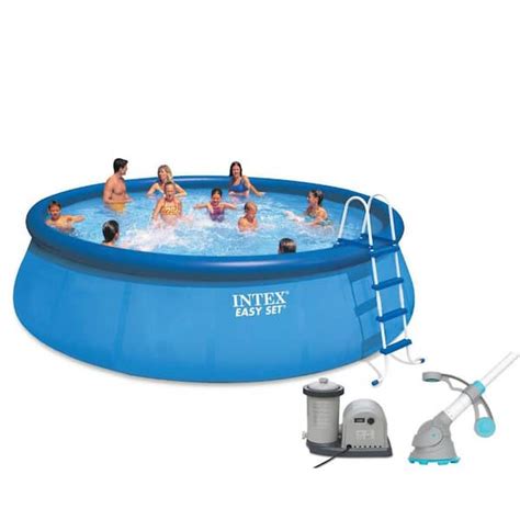 Intex 18 Ft Round 48 In D Inflatable Easy Set Above Ground Pool With